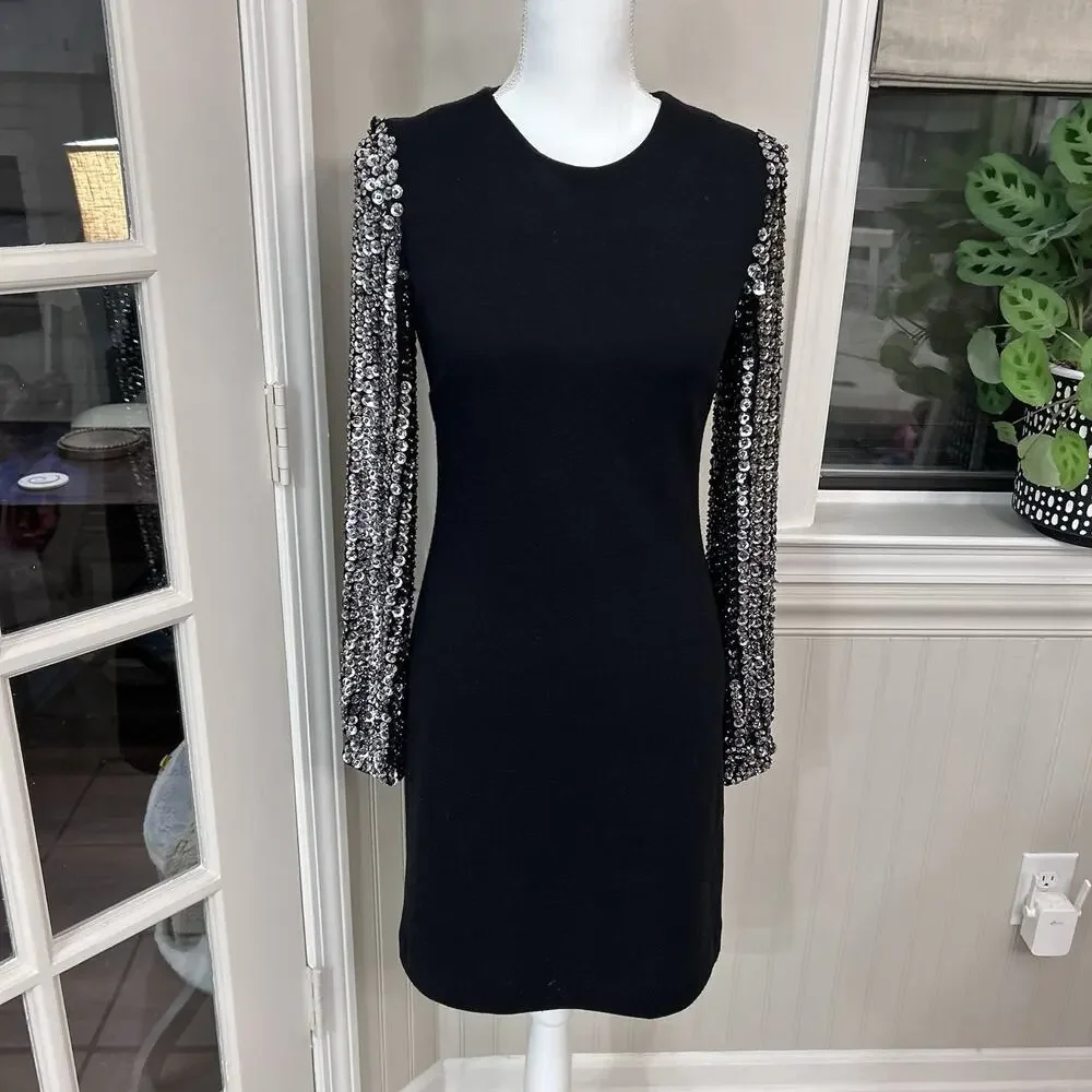 Tory Burch Black Dress With Sequin Sleeves Size XS